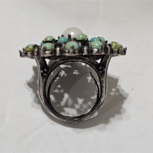 Lucky brand Turquoise and Pale Green Adjustable Ring Size 7-8 - Picture 3 of 5